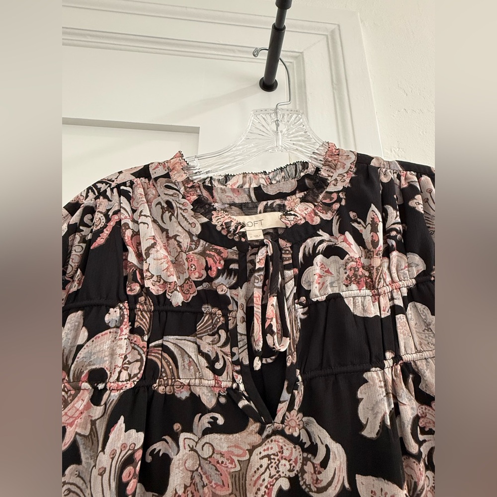 Loft Black Oversized Patterned Long Puff Sleeve D… - image 4